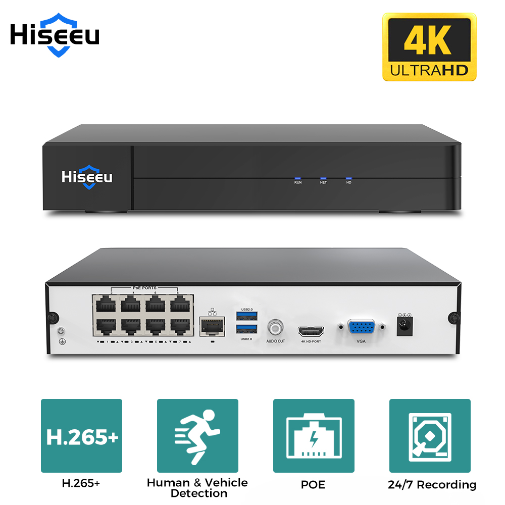 Webcam 4K - Hiseeu 8CH 4K PoE NVR Videoregistratore