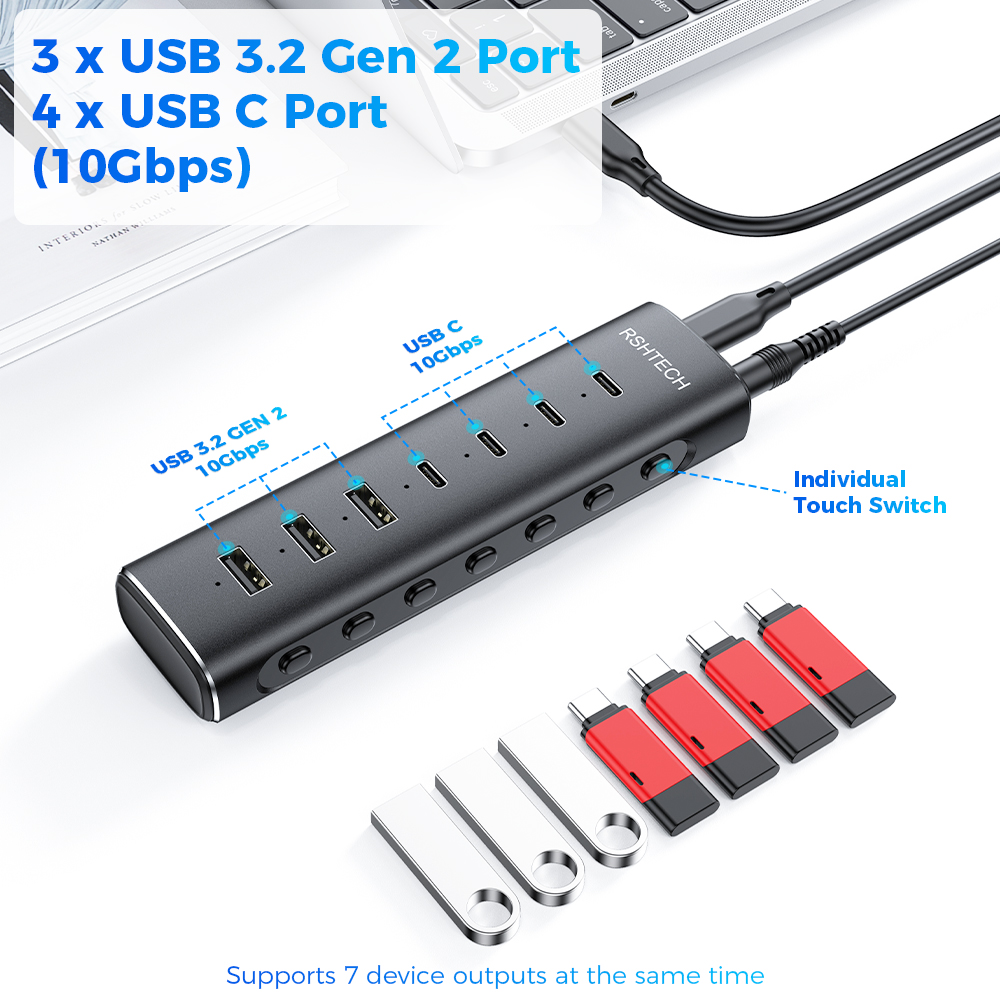 RSHTECH USB 3.2 Hub Splitter 7 - Usb Hub Gaming recensione e prezzo