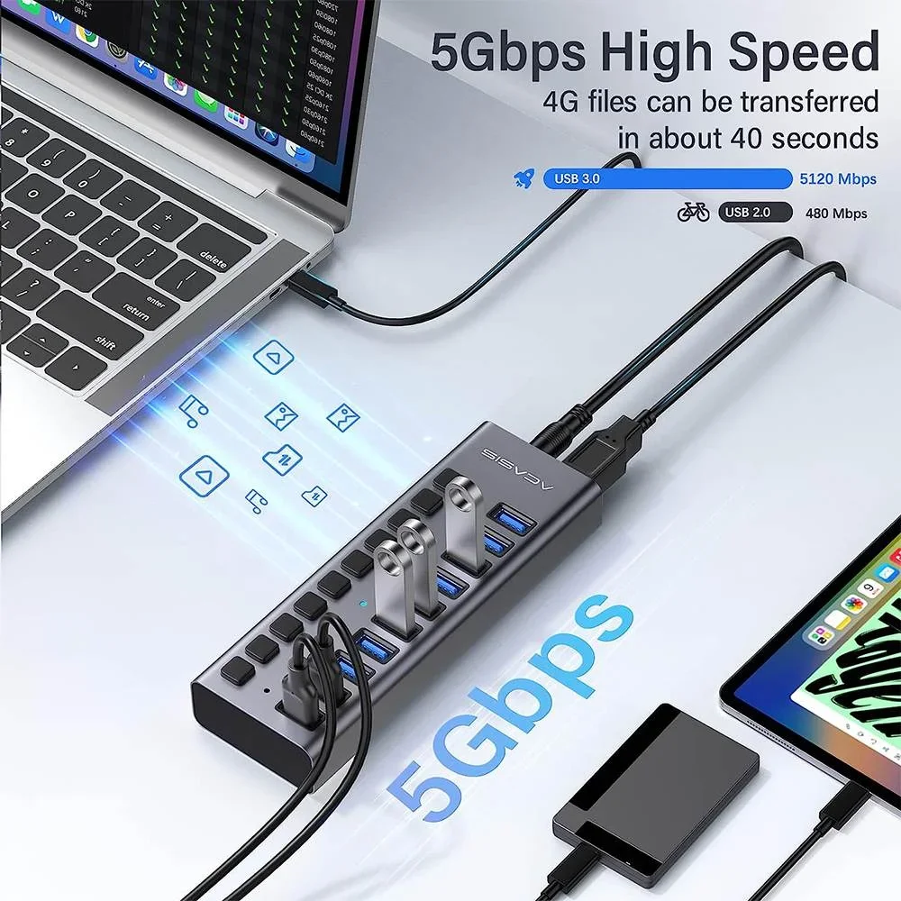 Hub USB Alimentato Acasis in A - Usb Hub Gaming recensione e prezzo